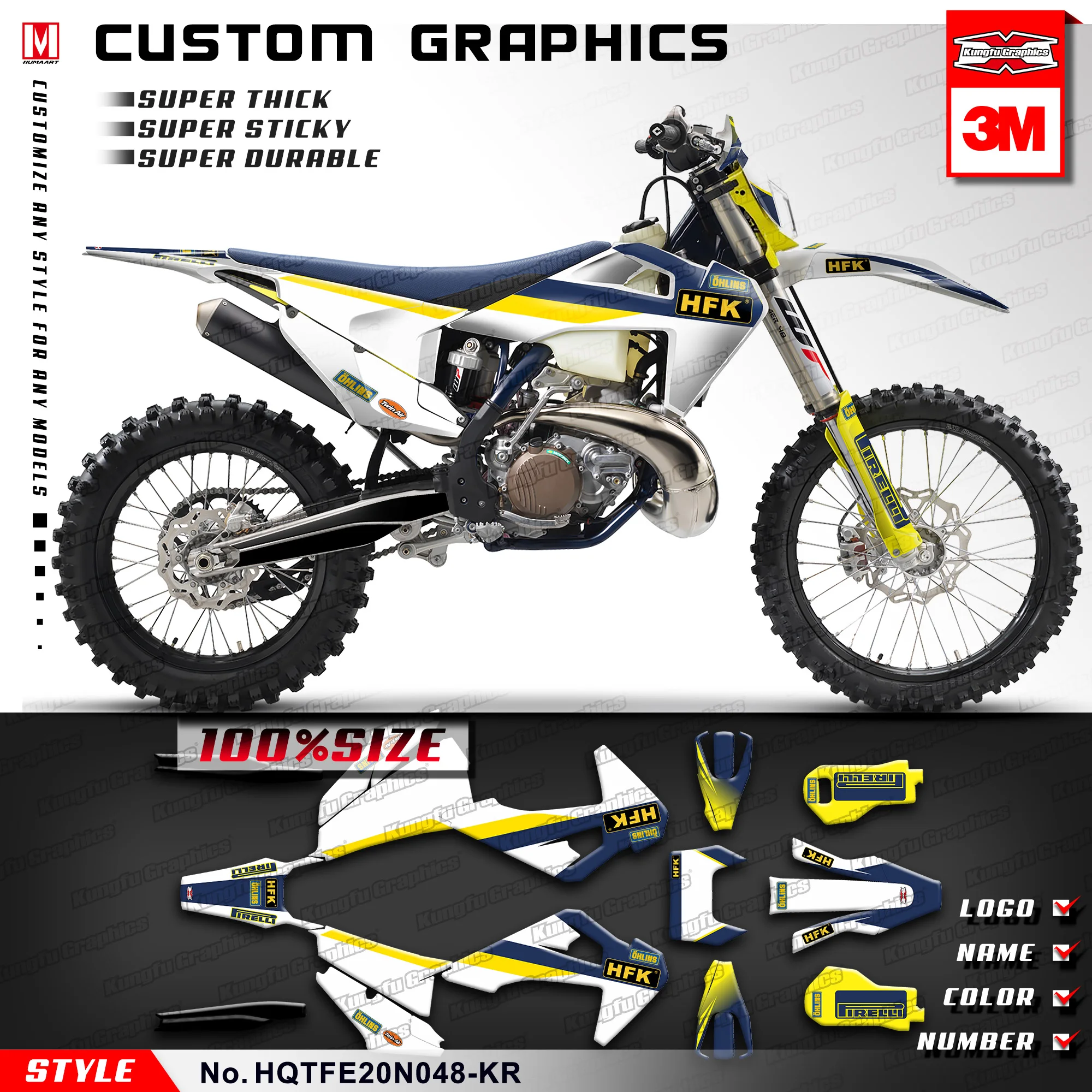 

KUNGFU GRAPHICS Decal Sticker Kit for Husqvarna TE 150i 250i 300i FE250 FE350 FE450 FE501 FE 250 350 450 501 2020 2021 2022 2023