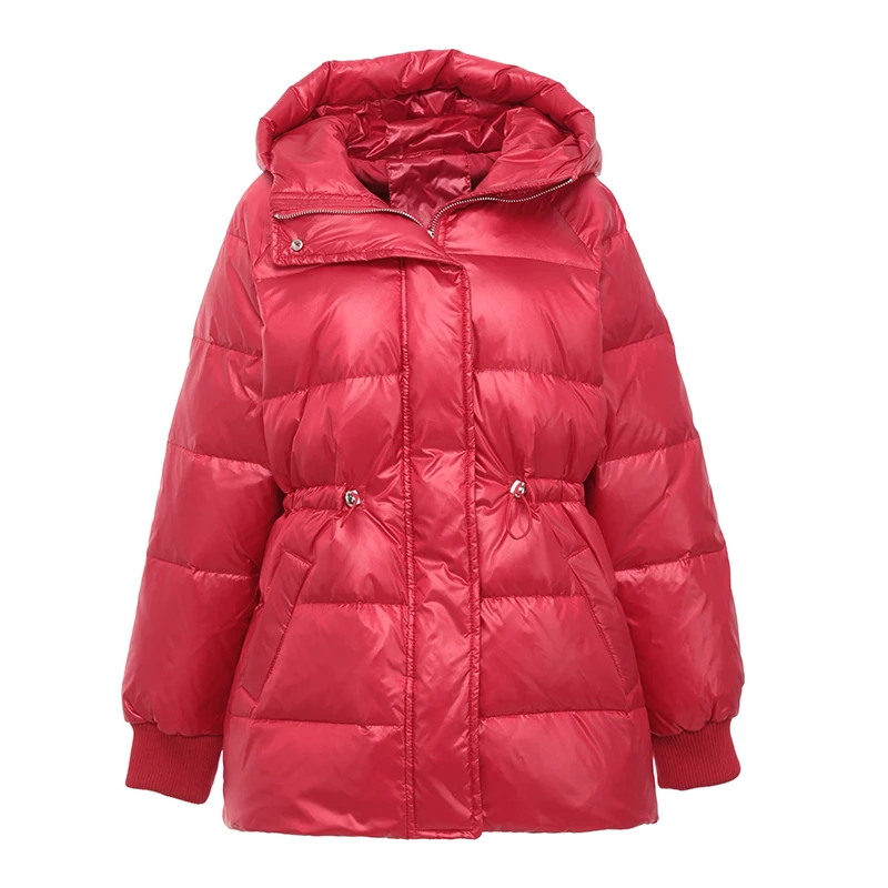 2022 Winter Glossy Bright 80 White Duck Down Jacket Womens Hooded Coat
