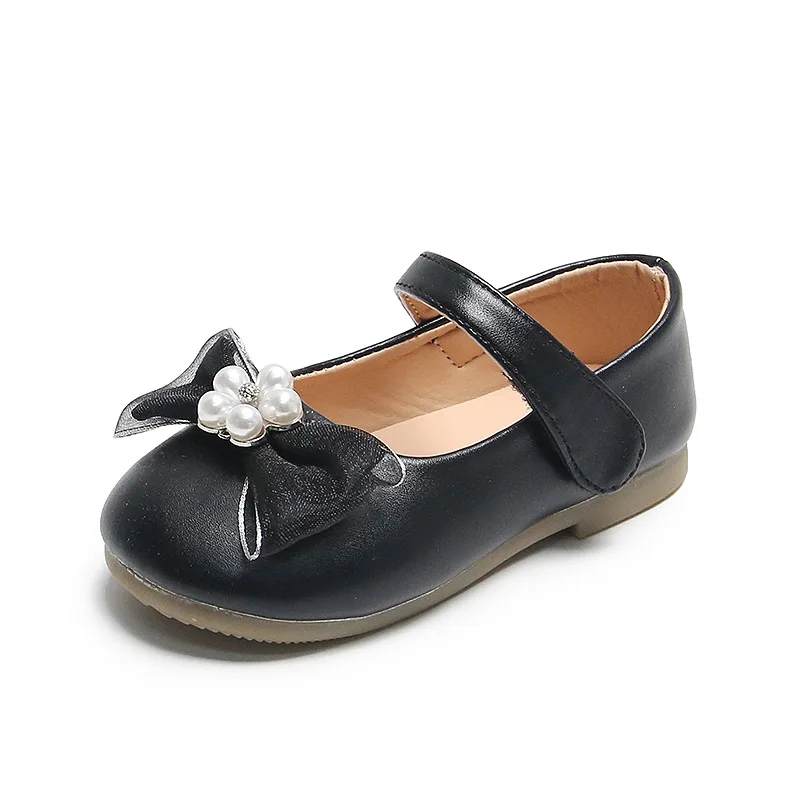 Toddlers Girls Leather Shoes Bowknot Lace With Pearls Sweet Cute Kids