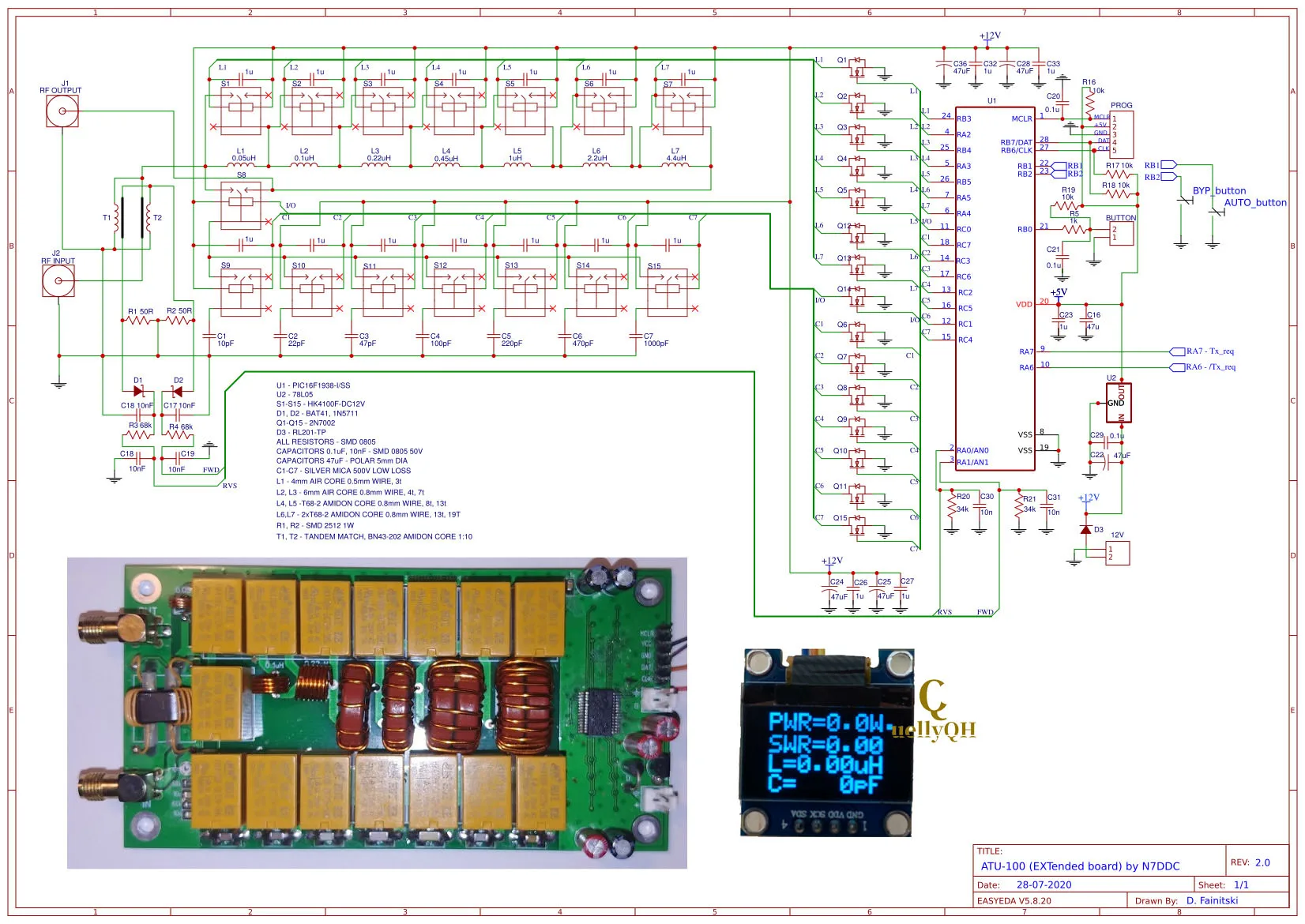 Antenna Tuner ATU-100 Automatic Kits with 7x7 Firmware