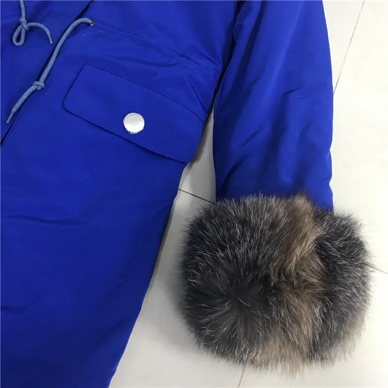 Brigth Blue Россия зимняя меховая парка с худи лиса Женская длинная меховая одежда
