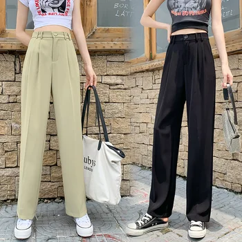 

New 2020 Summer High Waist Suit Wide Leg Pants Women's Drape Leg Casual Pants Women's Loose Straight harajuku Pants 623C
