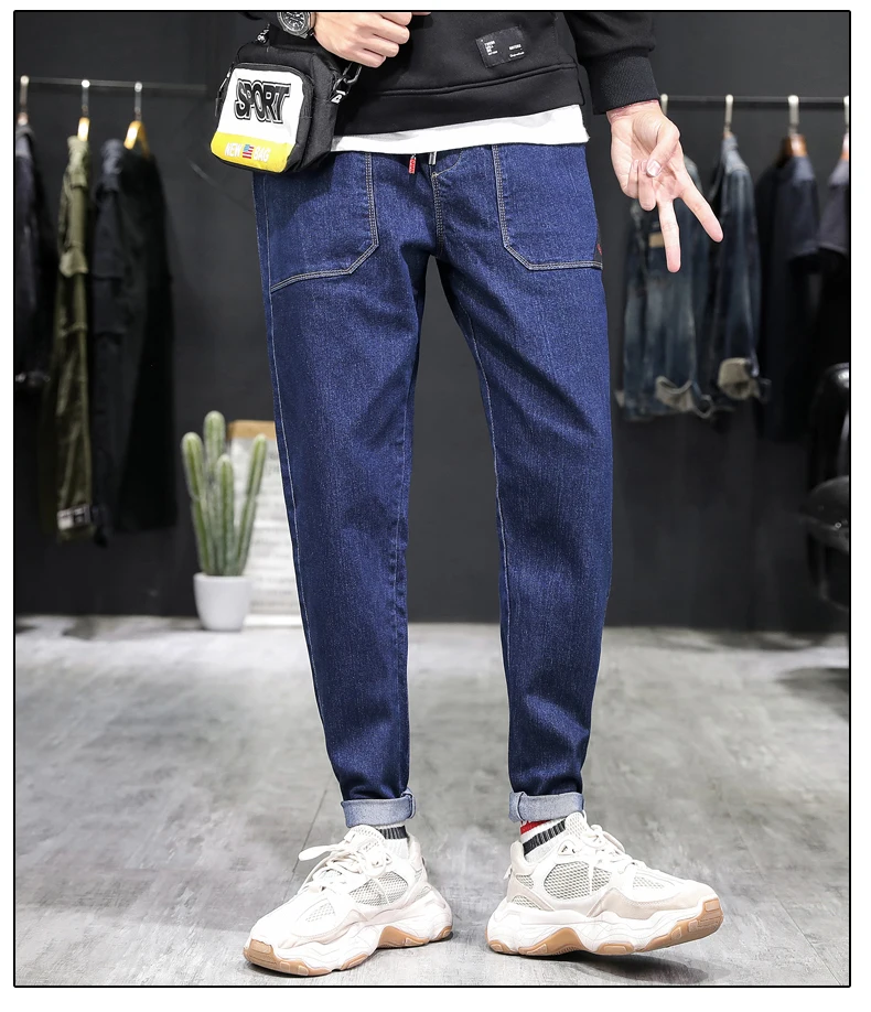 New Men Clothes Mens Jeans Harem pants Denim Wash Casual Business Trousers Men Fashions Sim Casual Full Length Pants