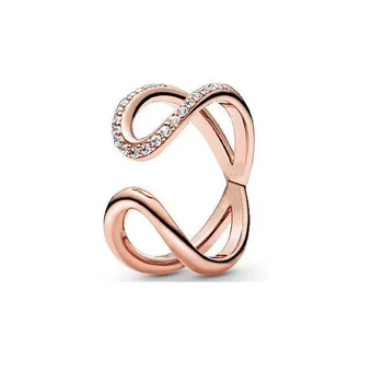 

2020 New Original 925 Sterling Silver Rosegold Openable Crystal Eternal Symbol Ring For Women European DIY Fine Jewelry Gift
