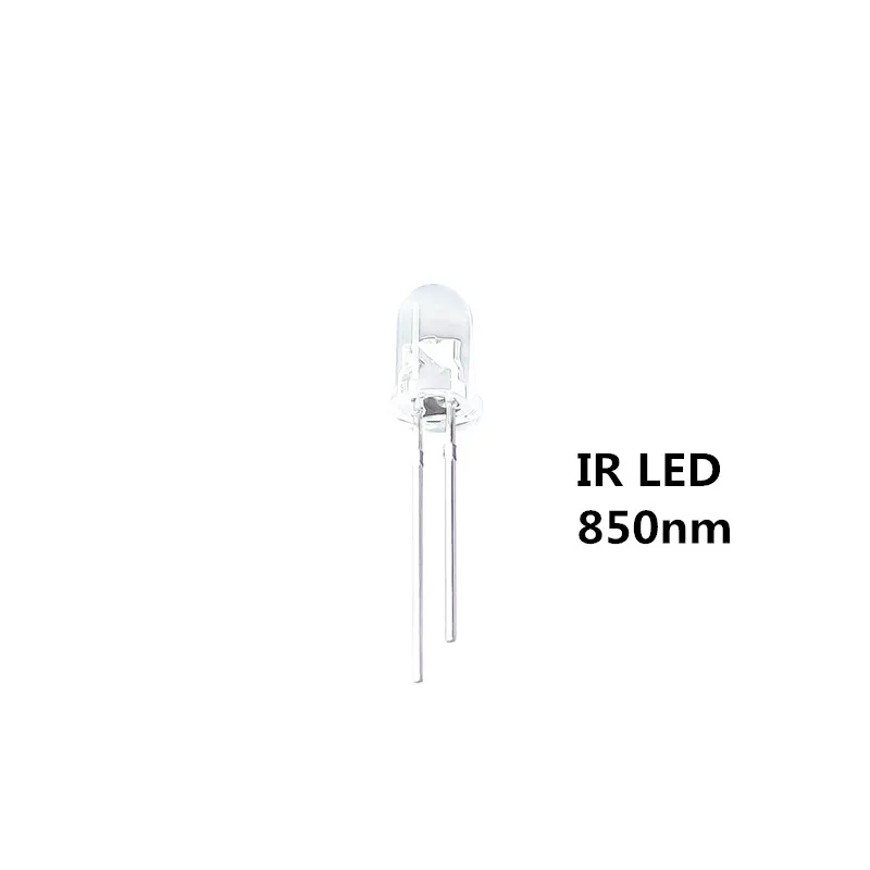 

1000PCS, F5 850NM IR DIP LED, 20mA, 5MM 850NM, Light Beads, Round