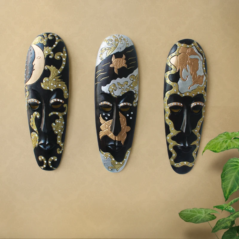 African Exotic Fantastic People Face Mask Wall Hanging European Style Sitting Room TV Wall Decoration Bar Artistic Mask R3360