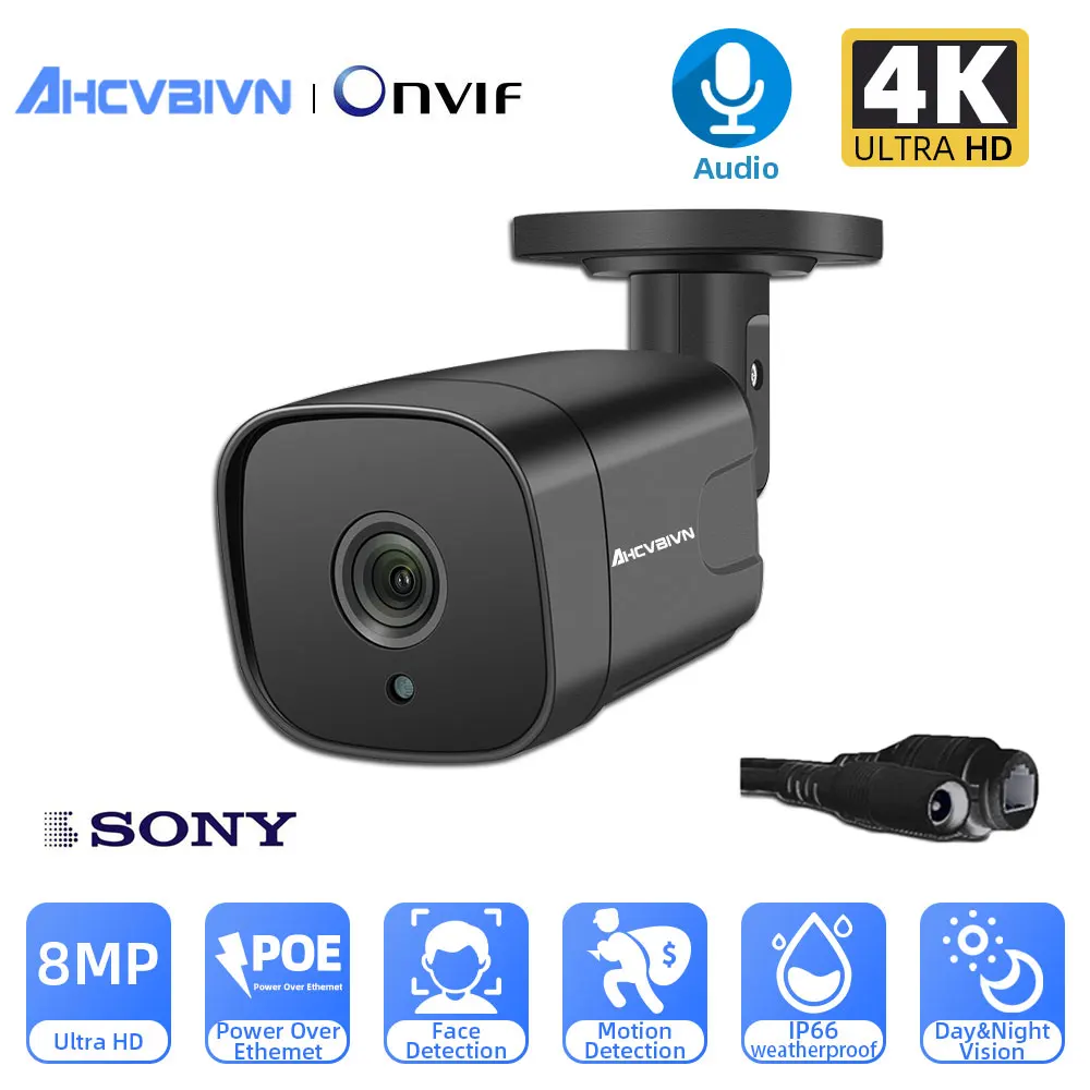 

1PC Ultra HD 8MP POE Camera 4K IP67 Weatherproof Security Network Bullet Night Vision Email Alert Metal CCTV Camera