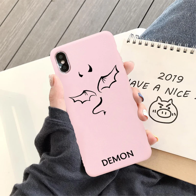 Чехол JAMULAR с изображением ангела демона для iPhone 11 XS MAX XR X SE2020 7 8 6Plus розовый белый