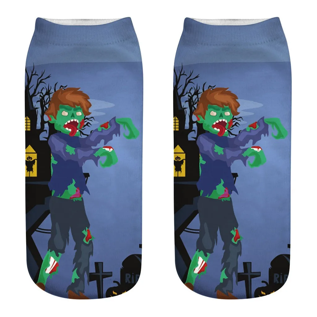 5 пар носков в деловом стиле 3D Хэллоуин могила зомби, ведьма крест Тыква Голова пугающий Сова Печать средние спортивные носки