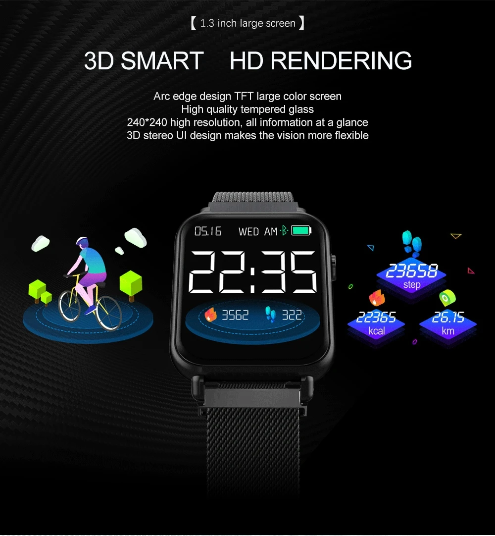 Новые Y6 pro 1," HD цветные водонепроницаемые Смарт-часы пульсометр кровяное давление кислородный тест для Android IOS женские модные часы PK P68