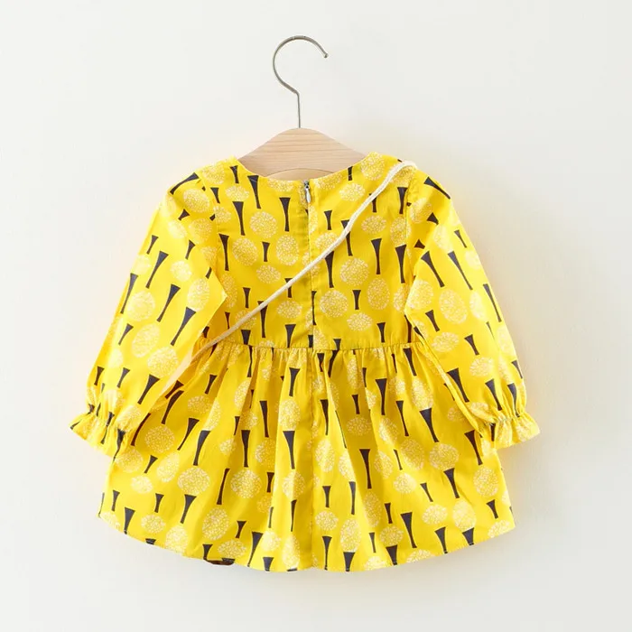 Yellow Красное платье с длинными рукавами для маленьких девочек одежда с бантом для новорожденных девочек Хлопковое зимнее платье одежда для маленьких детей на день рождения от 6 до 24 месяцев - Цвет: Yellow