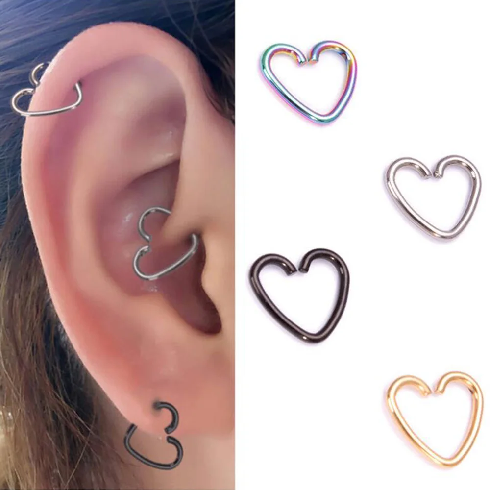 

Surgical Steel Heart Stud Earring Cartilage Tragus Piercings Hoop Lip Nose Rings Helix Hoop Jewelry Women Men Body Jewelry