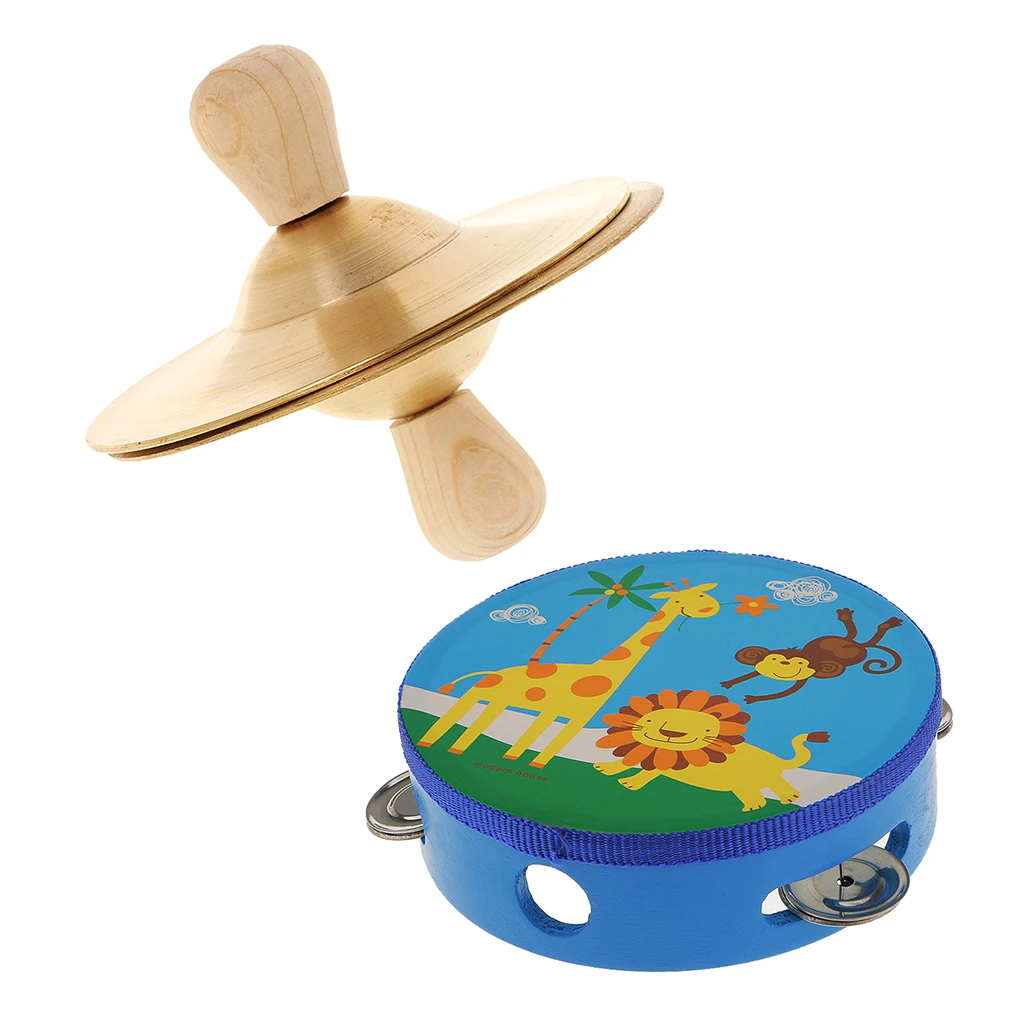 6inch Tambourine Wooden Drum Head with Cymbal Kids Music Learning Toy