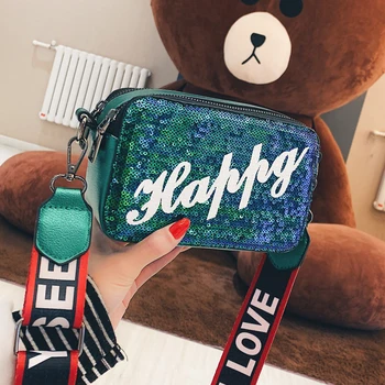 

Sequins casual cross-body bag female all-in-one female bag 2020 new style Korean version wide shoulder bag with single-shoulder