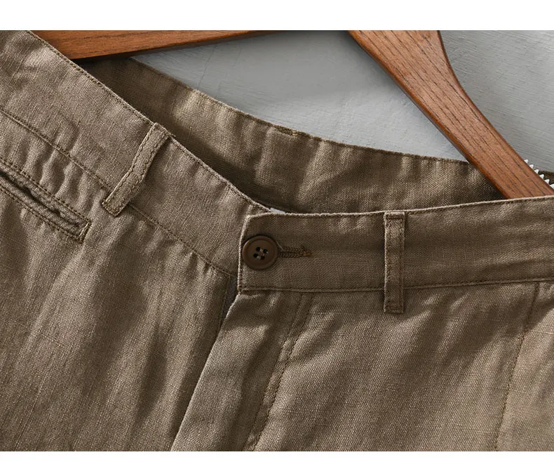 Pure Linen for Men 2024 Summer New Fashion Solid White Loose Holiday Shorts Man Casual Plus Size Button Fly Short Pants_voghion.com