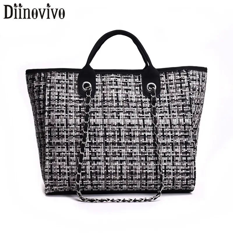

DIINOVIVO Luxury Designer Women Tote Handbags Wool Large Capacity Female HandBags High Quality Women Shoulder Bag 2019 WHDV1244
