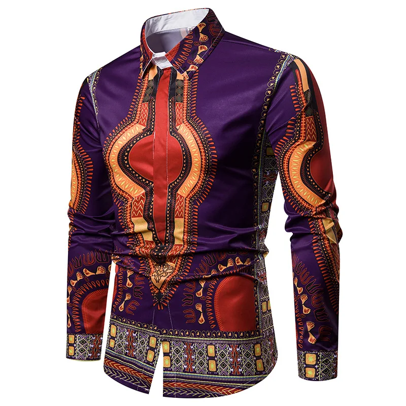 Men s Printed Shirts Men s National Shirts 3D Printed Shirts Lapel Long sleeved Shirts Men 3