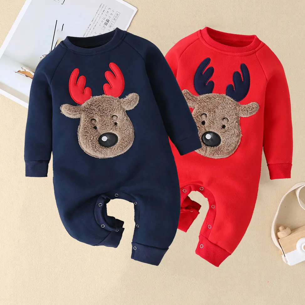 Одежда для новорожденных; Рождественский толстый комбинезон с принтом оленя; комбинезоны; одежда для малышей; костюм; Детский комбинезон; Детский костюм