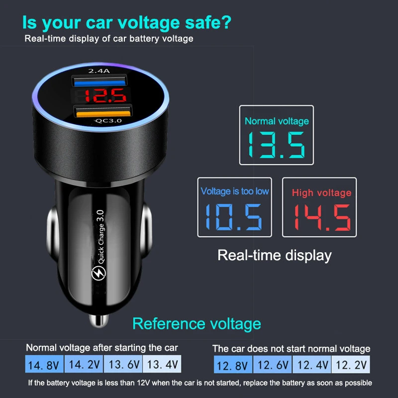 Быстрая зарядка 4,0 3,0 быстрое автомобильное зарядное устройство для мобильного телефона Универсальный двойной Usb светодиодный дисплей адаптер для redmi note 7 мини автомобильное зарядное устройство