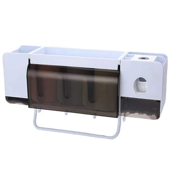 

Automatic Toothpaste Dispenser Squeezer Wall Mount and Anti-Dust Toothbrush Holder, Multi-Functional Space Saving Toothbrush Org
