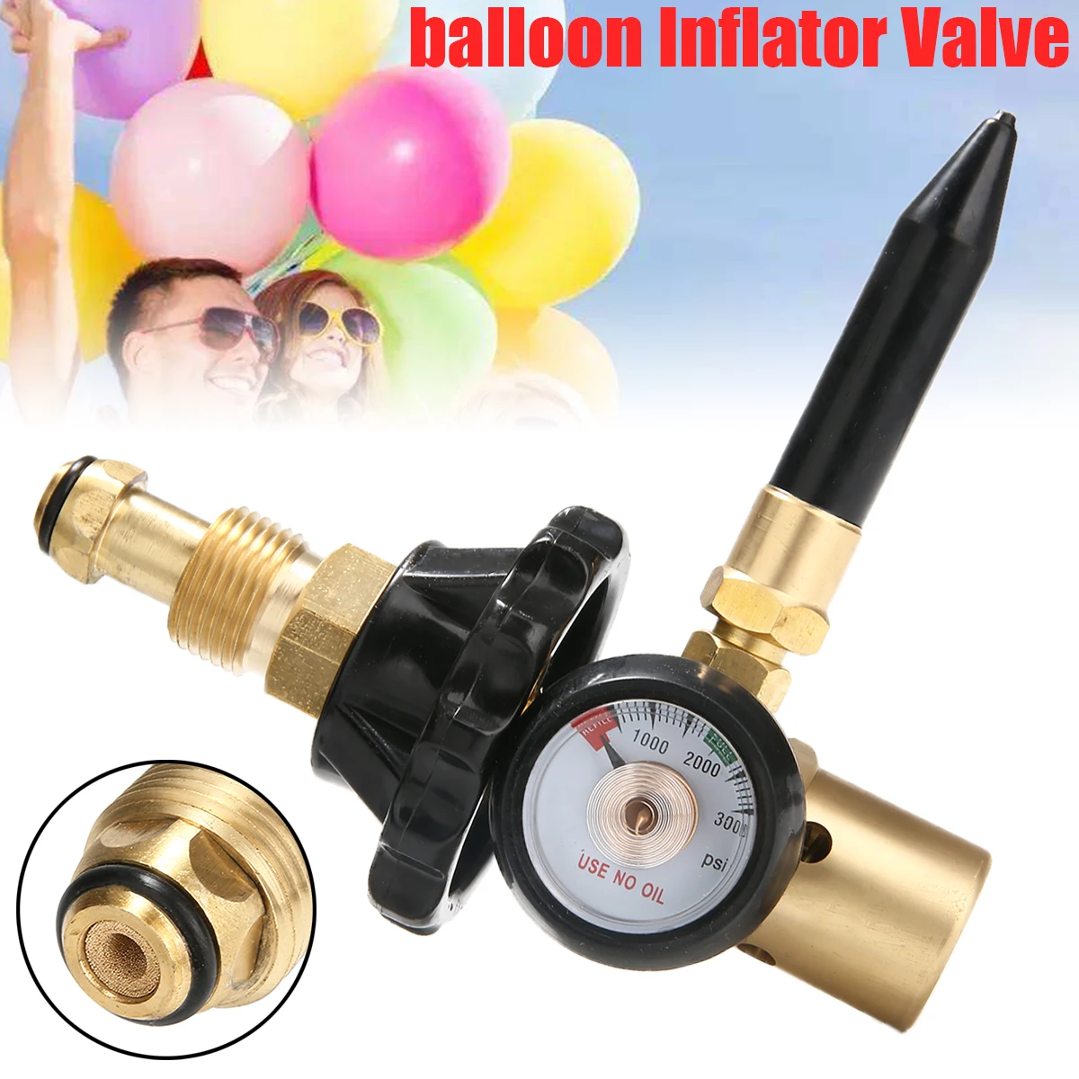 Helium Latex Balloon Inflator Air Flow Regulator With Valve Gauge For
