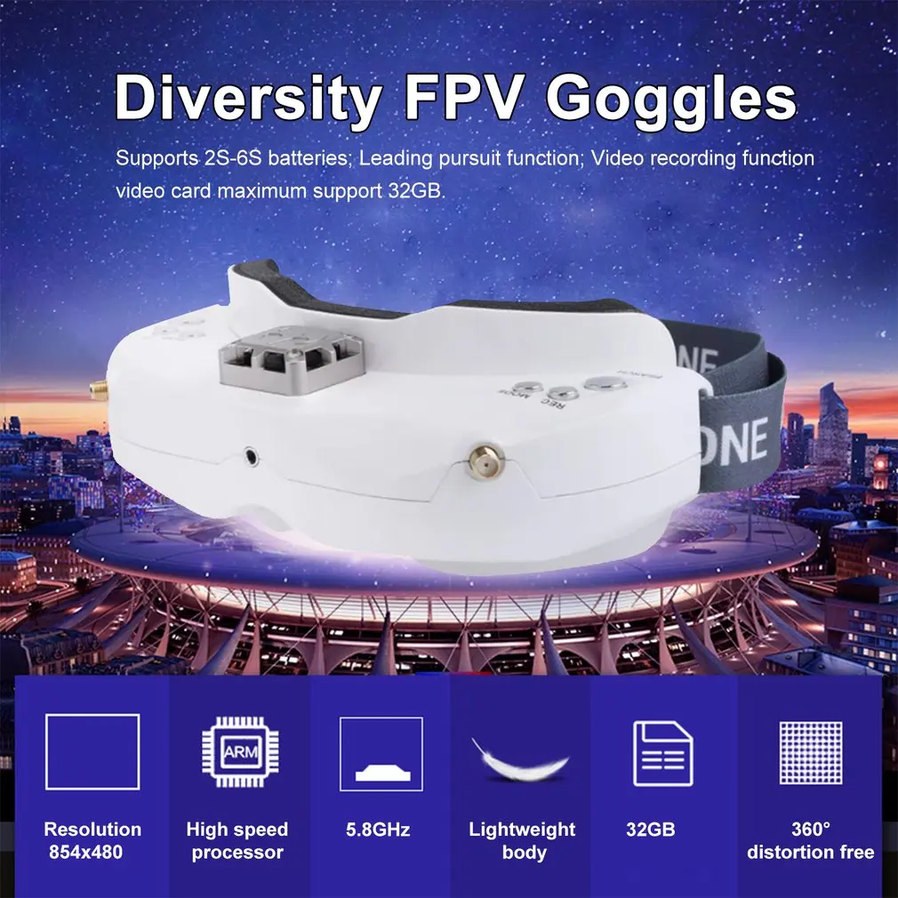 SKYZONE SKY03O 5,8 ГГц 48CH разнообразие FPV очки поддержка HDMI отслеживания головы с вентилятором DVR фронтальная камера для радиоуправляемого дрона