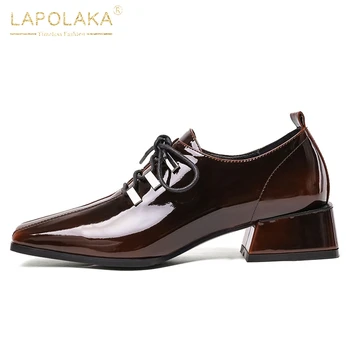 

Lapolaka New Design 2020 High Quality Sheepskin Chunky Heels Shoes Woman Pumps Lace-Up Spring/Autumn Office Lady Pumps Women