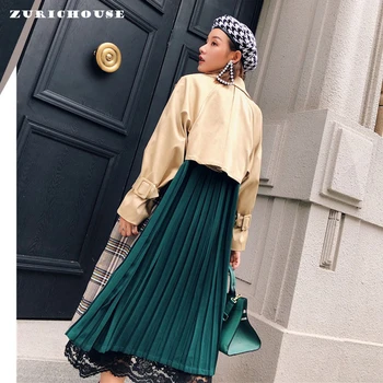 

ZURICHOUSE Spring Long Coat Woman Fashion Hit Color Lapel Bandage Windbreaker 2020 Casual Temperament Loose Fit Trench Female