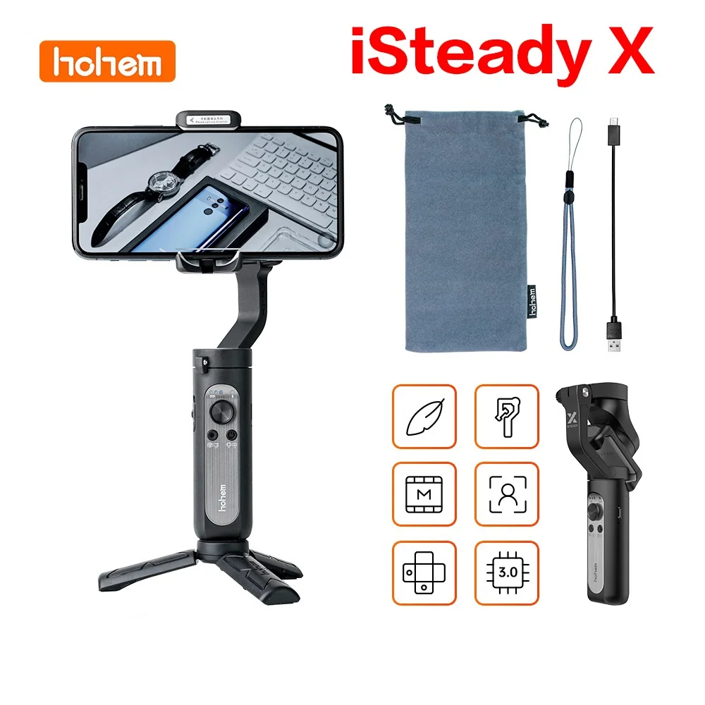 Hohem iSteady X Smartphone 3-Axis Gimbal Handheld Stabilizer Compatible for iPhone 12 11 Pro Max/11 XsMax XS/XR w/Huawei P30/P40 Auto Inception/Dolly Zoom/ for Vlog Youtuber Live Video 