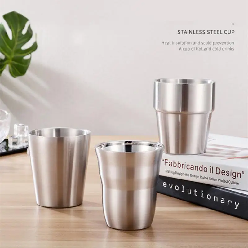 Stainless Steel Cups Stainless Steel Cup Glass Coffee Mug Coffee Cup Stainless Steel Mug Stainless Steel Wine Glass Stainless Steel Wine Cup Glass Cup Double Wall Stainless Steel Coffee Mug Portable Cup Bilayer Coffee Milk Tea Lemon Juice Mug Drinking Wine Glass Home Kitchen Bar