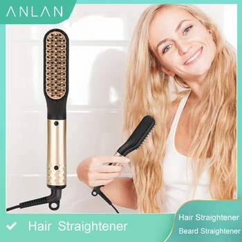 

ANLAN Hair Straightener Comb Durable Electric Heated Straight Hair Brush Comb LCD Ceramic Hair Straightener Brush EU US Plug
