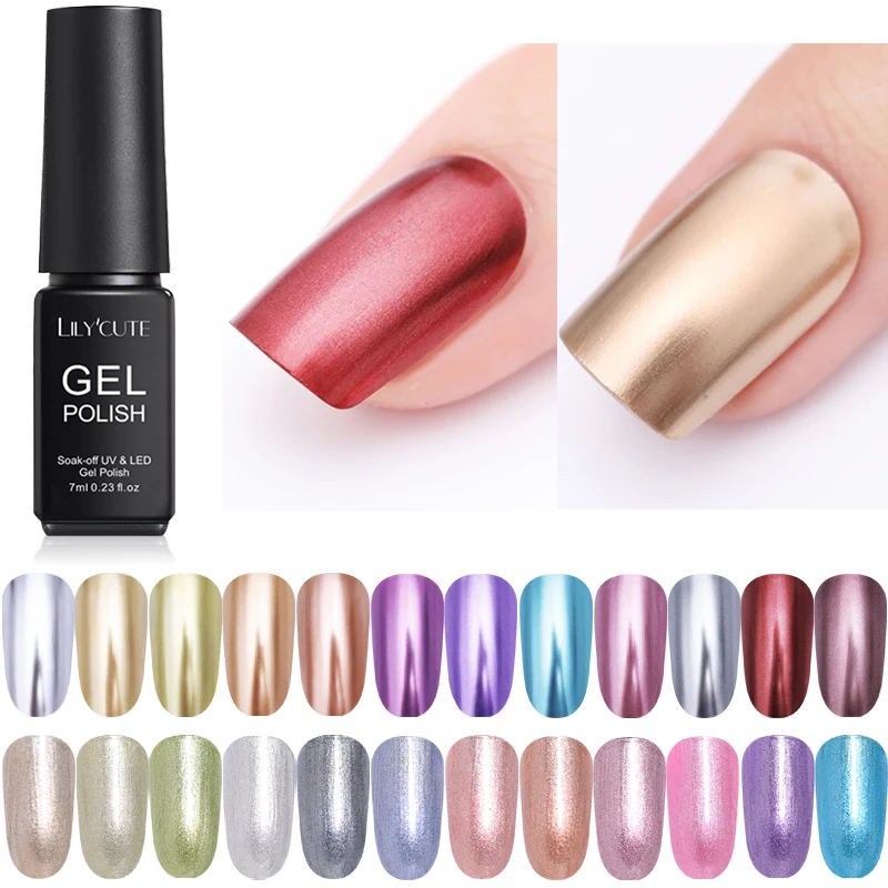 

1 Bottle LILYCUTE 7ml/5ml Metallic Nail Gel Red Silver Rose Gold Long Lasting Gel Polish Soak Off Nail Art UV Gel Varnish