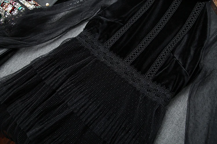 Уличные женские платья xl для подиума, новинка, весеннее женское кружевное Элегантное нарядное платье знаменитостей, Осеннее вельветовое платье для вечеринки, черное