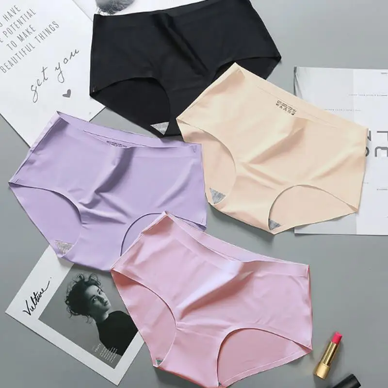 

2020 New Women Ice Silk One-piece Mid-waist Large Size Briefs Seamless Soft Underwear Thin Comfortable Cotton Women Underwear