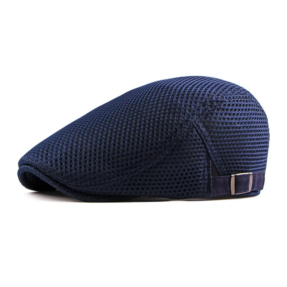 navy blue Для мужчин и женщин плоская газетная шляпа дышащая сетка берет в стиле винтаж шляпы таксиста кепки MUG88 - Цвет: navy blue