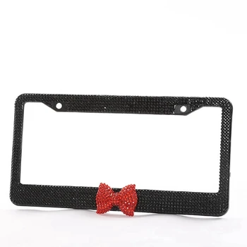 

New Fashion Cute Bow Style Car Decoration License Plate Frame Bow-knot Bling Rhinestone Front and Rear Plate For Women
