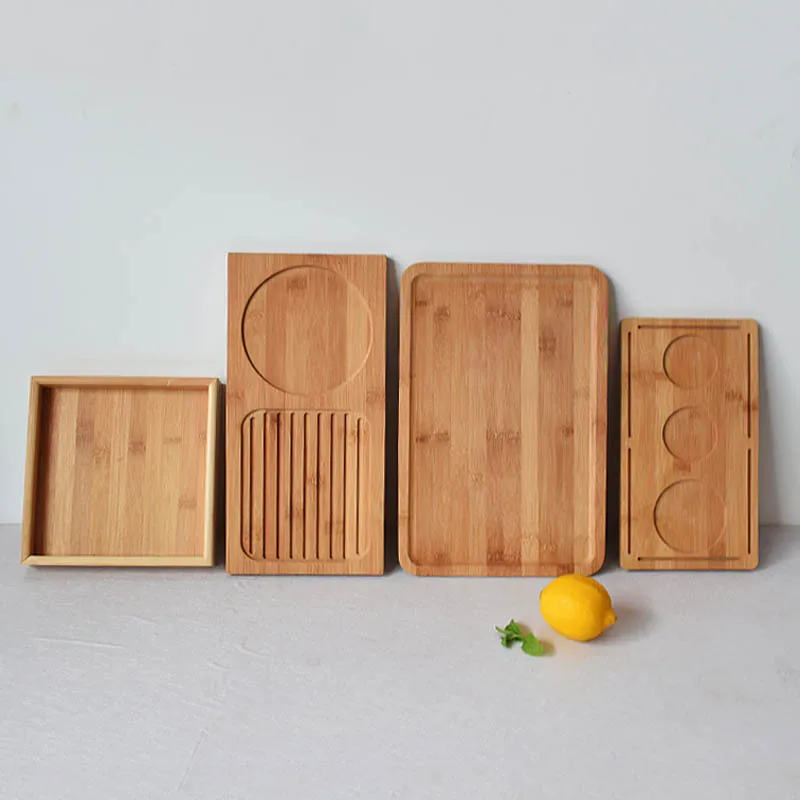 

New Bamboo Tray Multi-Pure Bamboo Tea Tray Cold Water Pot Tray with Handles Multi-Purpose Japanese Style Wooden Discs Manufactur