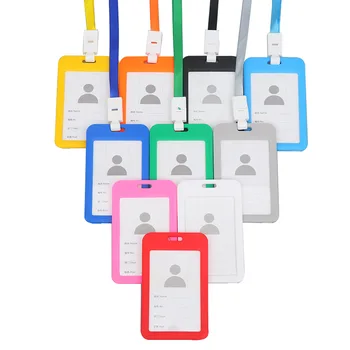 

2020 New Name Credit Card Holders Women Men PU Bank Card Neck Strap Card Bus ID holder students kids Identity badge with lanyard