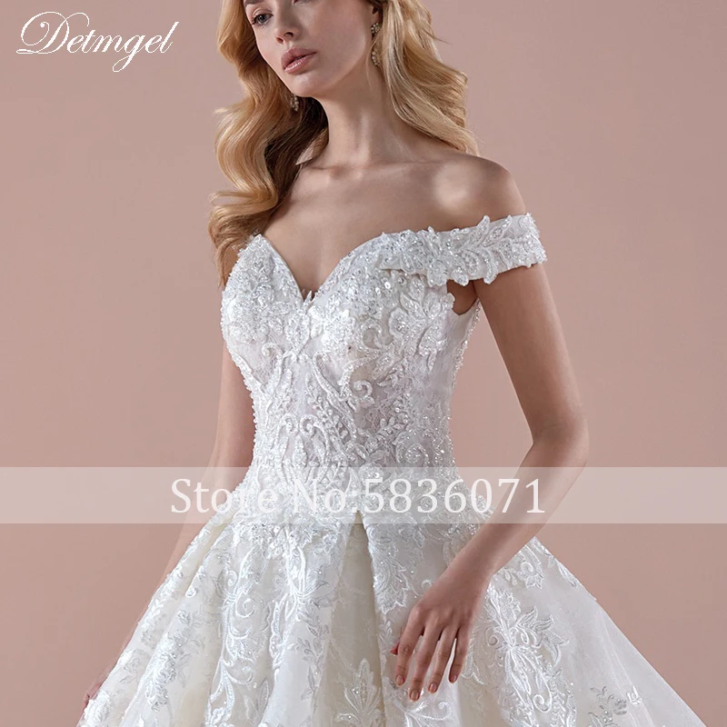 Detmgel Gorgeous Appliques Court Train Ball Gown Wedding Dresses 2023 New Luxury Beaded Sweetheart Neck Princess Wedding Gown