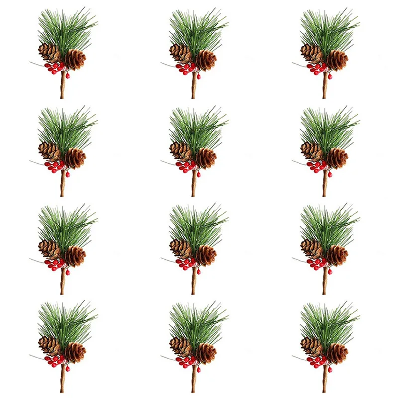 

12Pcs Artificial Pine Picks Small Fake Berries Pinecones for Wedding Garden Christmas Tree Filler Decorations