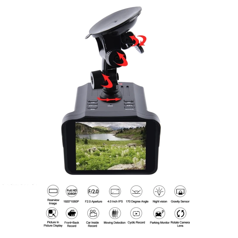 2 в 1 Автомобильный видеорегистратор Камера детектор Hd 1080P Встроенный Gps регистратор система сигнализации цифровой видеорегистратор электронная собака английский голос