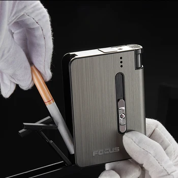 2022 Metal Cigarette Case Boxes 10 Cigarette Holder Case With Gas Lighter Gadget Tools For Men