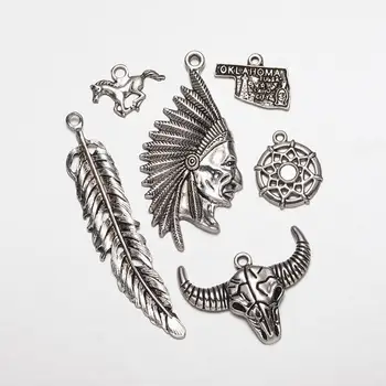 

30Pcs Mixed Shape Aborigine Theme Tibetan Style Alloy Pedants for Jewelry Making