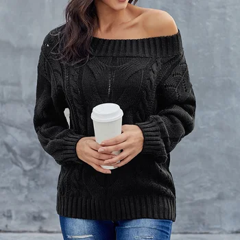 

Street Shopping Off Shoulder Dating Home Women Knitted Sweater Oversized Warm Party Long Sleeve Stylish Loose Hollowed Out