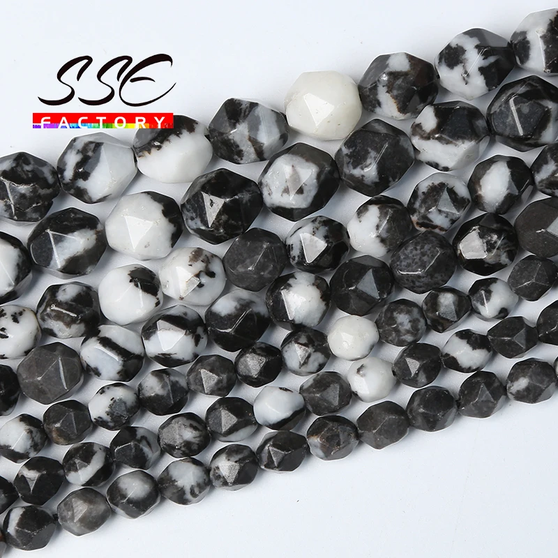 

Граненые бусины из черного и белого зебры Jaspers, круглые бусины из натурального камня россыпью для изготовления ювелирных изделий, аксессуары для браслетов своими руками 6-10 мм