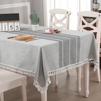 

Nordic Linen Cotton Tablecloth With Tassel Geometric Plaid Restaurant Table Tea Cloth Dustproof Home Cover Decorative Table