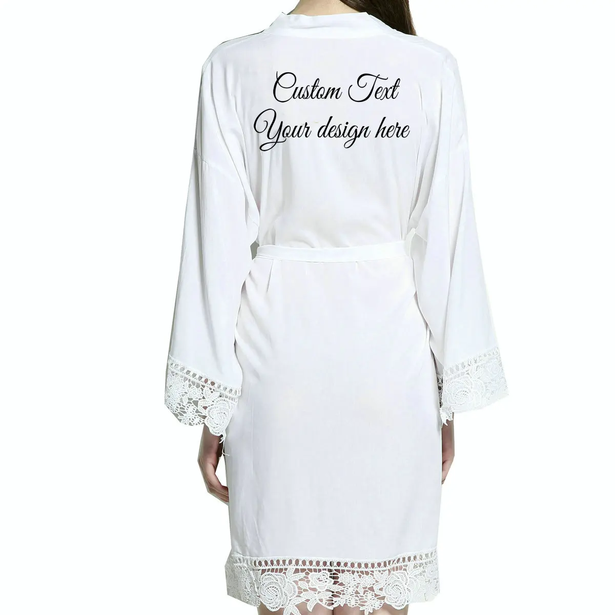 Personalised Rayon Cotton Kimono Robe With Lace Trim Women Wedding