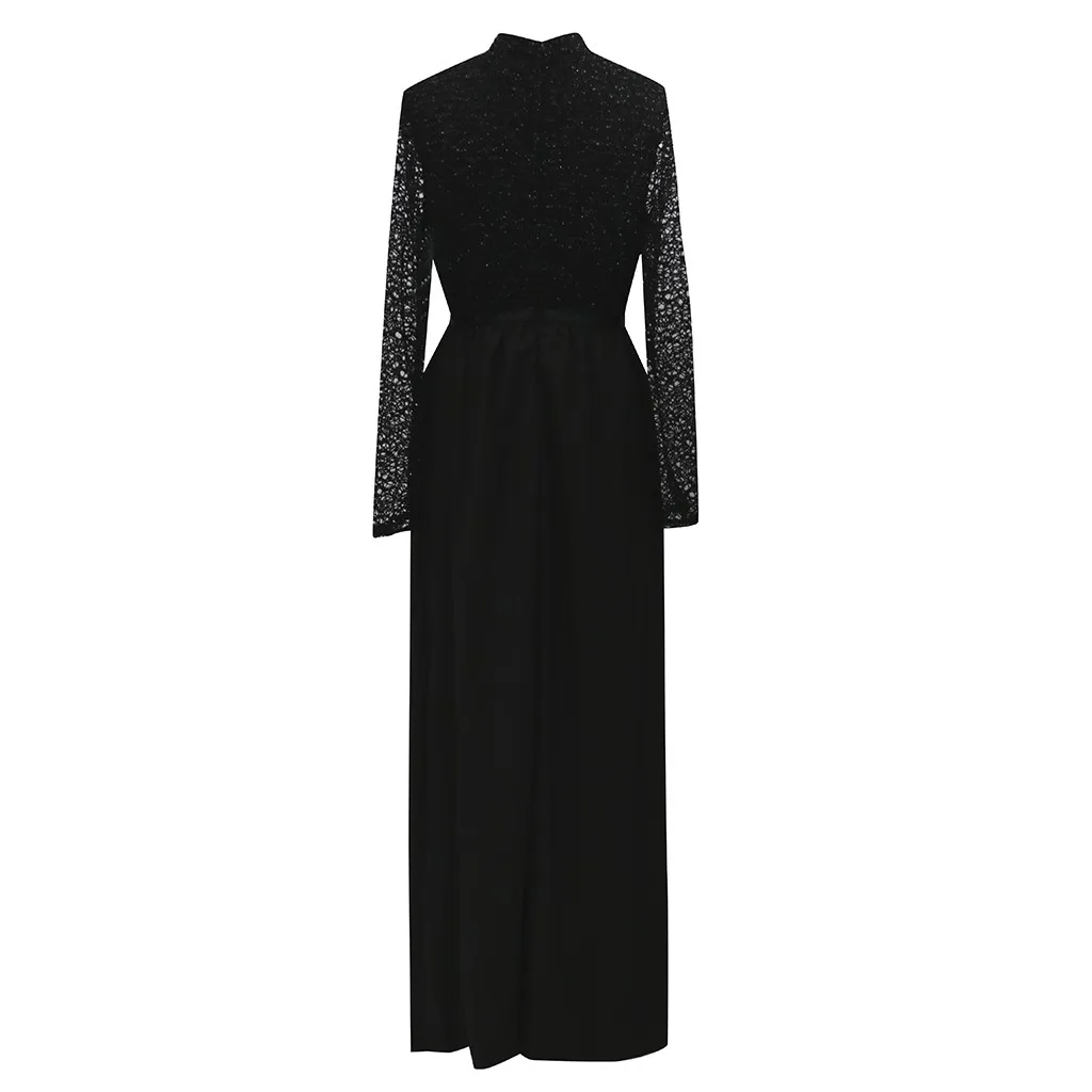 Женское сексуальное черное кружевное платье Элегантное свадебное вечернее платье с длинным рукавом с разрезом длинное вечернее платье# J30