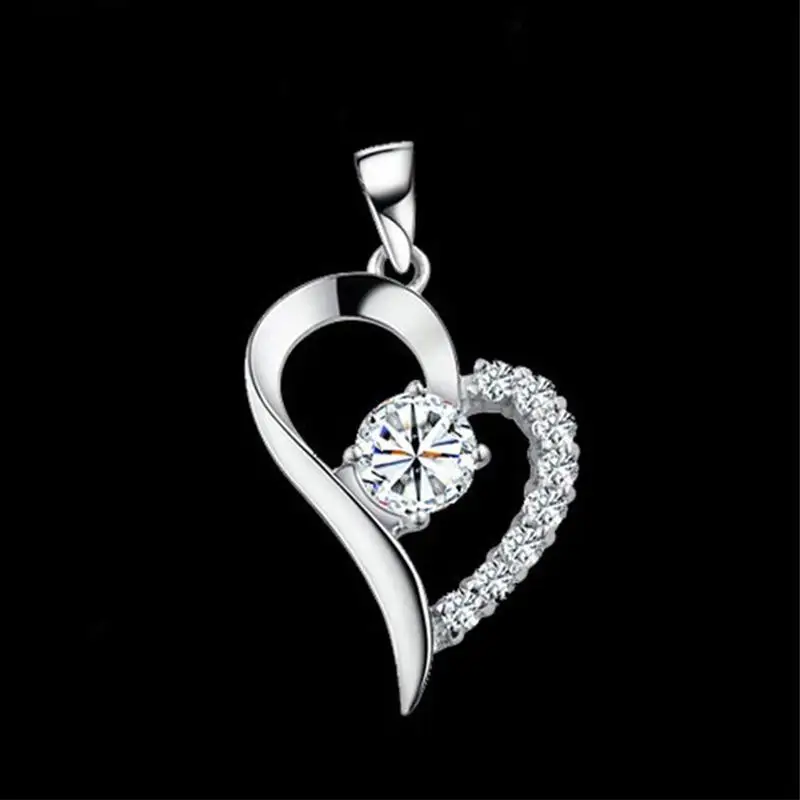 white without chain Кулон Сердце Белый Фиолетовый Циркон 925 пробы серебряный цвет ожерелье кулон для женщин ювелирные изделия без цепи подарок D27 - Окраска металла: white without chain