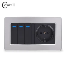 Coswall Европейская стандартная настенная розетка+ 3 банда 1 способ включения/выключения светильник с Светодиодный индикатор рамка из нержавеющей стали 146 мм* 86 мм